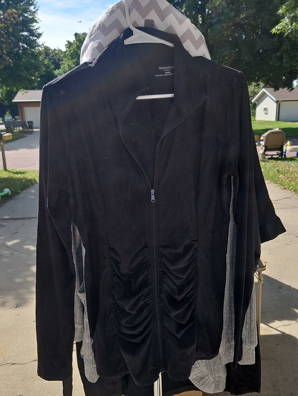 Motherhood Black Zip-Front Jacket with Ruched Front Panels
